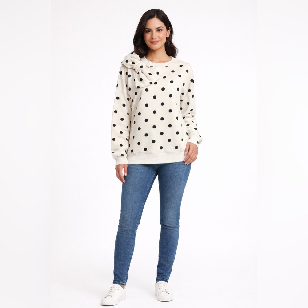 Kate Spade New York Ivory Black Polka Dot Bow Sweatshirt Size S